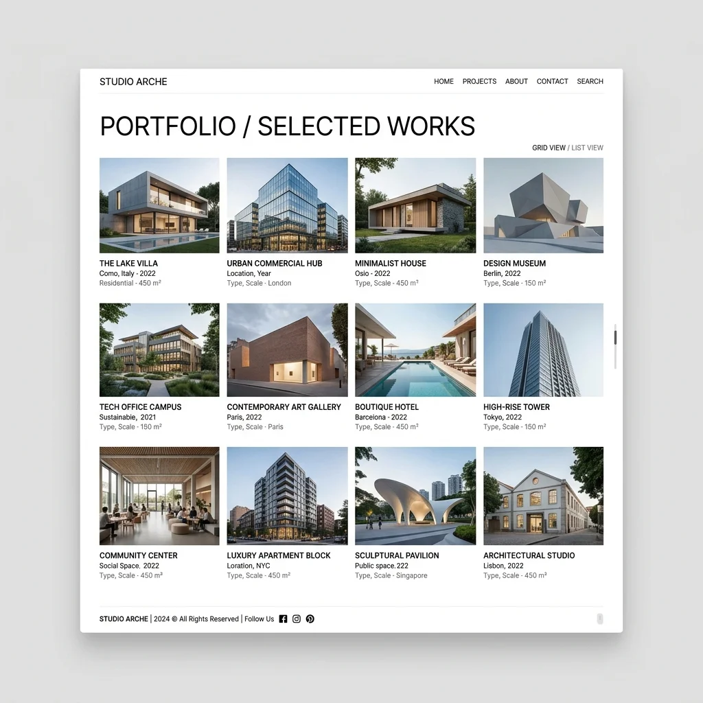 Grid of Authority layout mockup for architecture firms — editorial modular grid