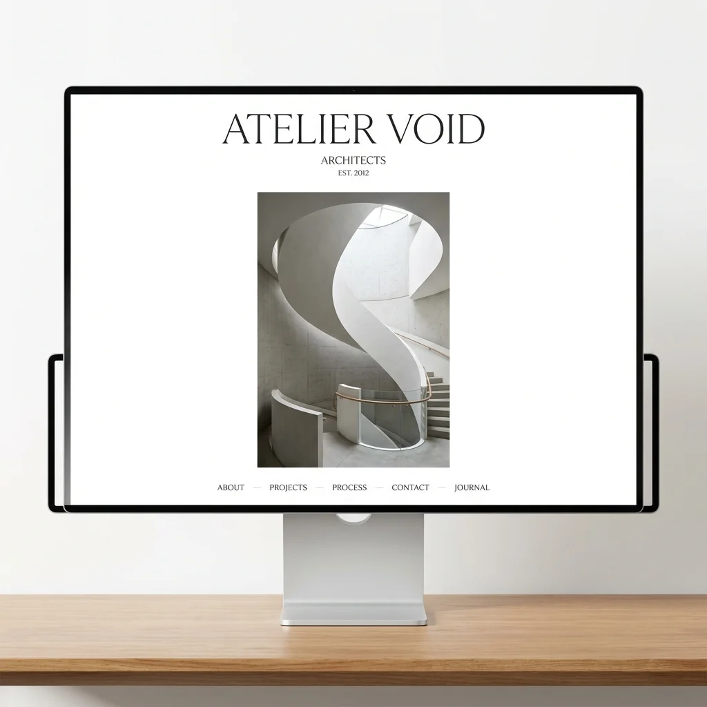 Minimalist Monolith layout mockup — single hero image surrounded by white space